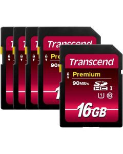 Pack of 5 Transcend 16GB SDHC Class10 400X UHS-I Memory Cards